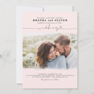 Cute Script Elegant Photo Overlay Pink Wedding Invitation
