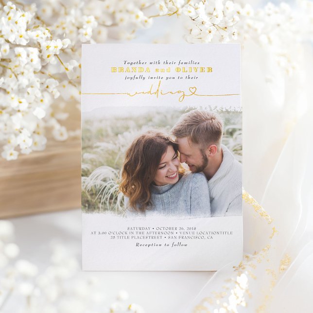Cute Script Elegant Photo Overlay White Wedding (Real Foil Wedding Photo Invitation)