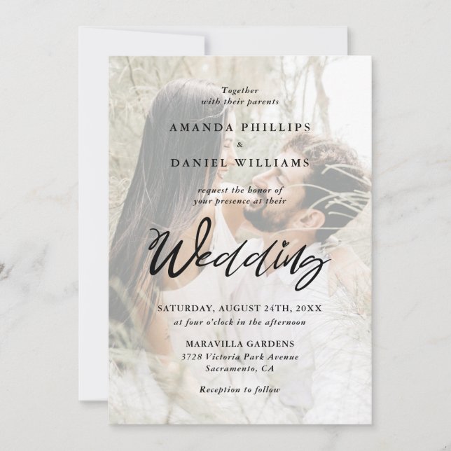 Cute Script Elegant Rustic 2 Photo Wedding Invitation (Front)