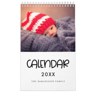 Cute script family photo calendar 2026