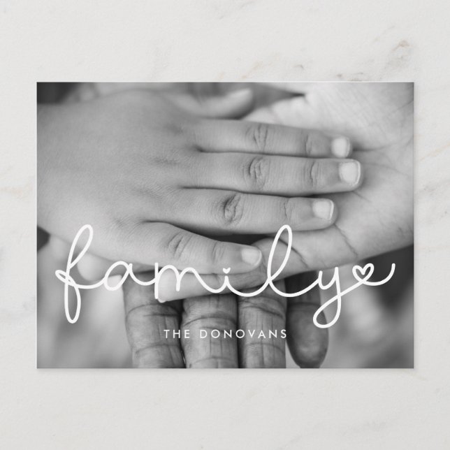 Cute script family photo holiday postcard (Front)