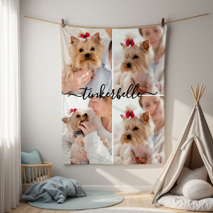 Cute Script Four Photo Collage Pet Fleece Blanket