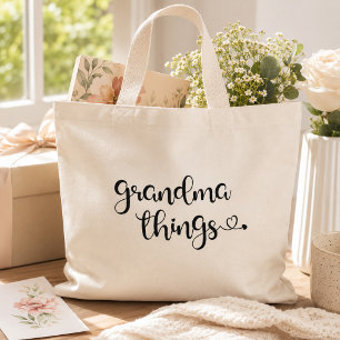 Cute Script Grandma Things Stylish Large Tote Bag