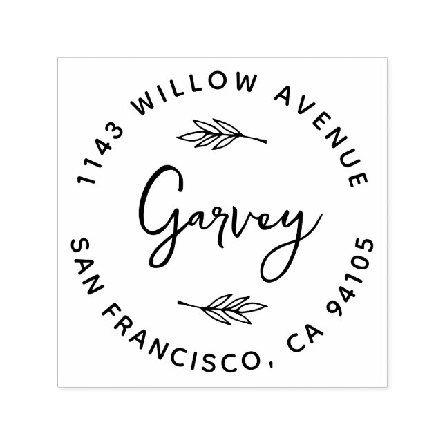 Cute Script & Hand Drawn Branches | Rustic Address Self-inking Stamp (Design)