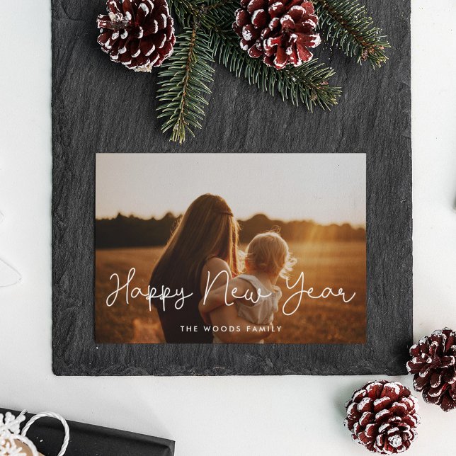 Cute script Happy New Year Holiday photo card (Creator Uploaded)