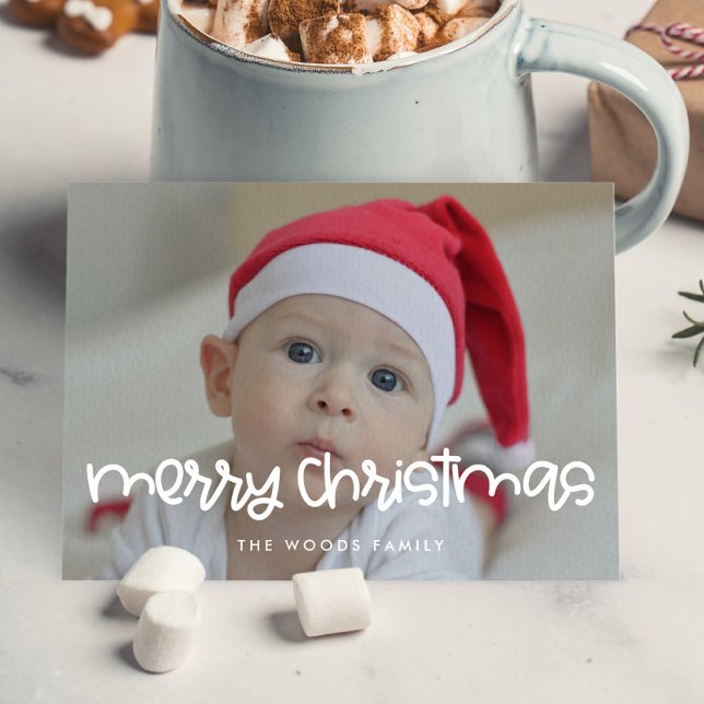 Cute Script Merry Christmas Photo Holiday Card (Creator Uploaded)