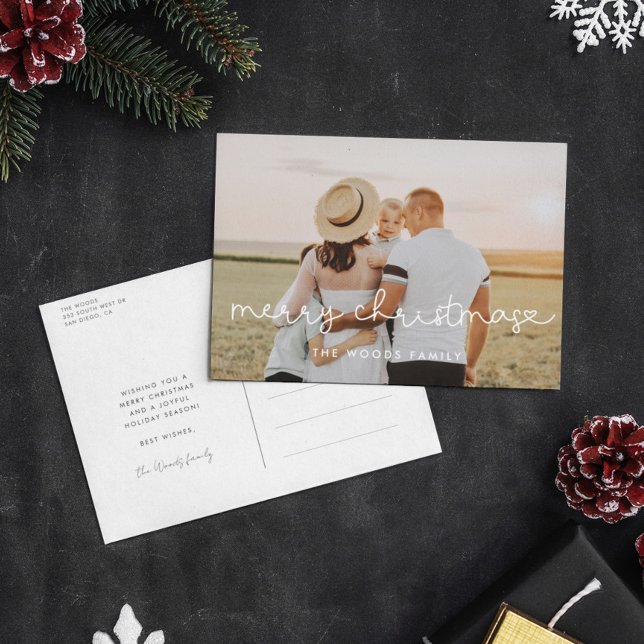 Cute script Merry Christmas photo Postcard (Creator Uploaded)