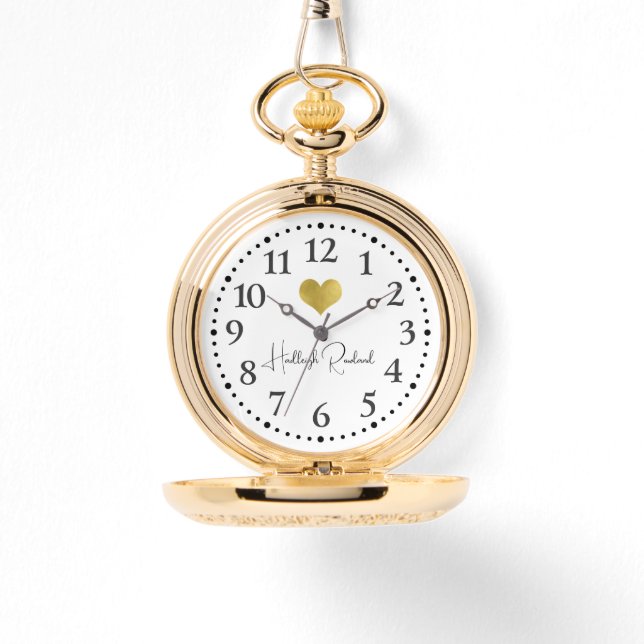 Cute Script Name Gold Heart Monogram Watch (Front)