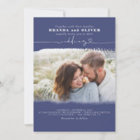 Cute Script Navy Blue Photo Overlay Wedding