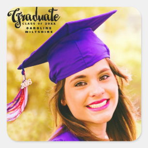 Cute Script Personalised Photo Graduation Square Sticker