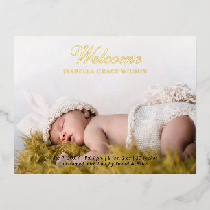 Cute Script Photo Baby Announcement Foil Card