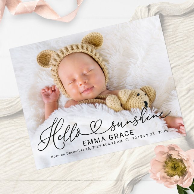 Cute Script Photo Budget Birth Announcement Cards (Creator Uploaded)
