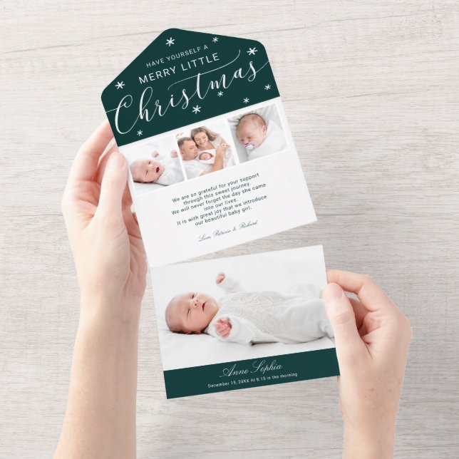 Cute Script Photo Christmas Birth Announcement (Tearaway)