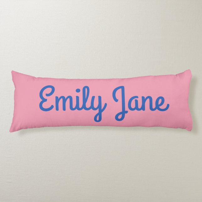 Cute Script Pink Blue Personalised Name Teen Body Cushion (Front)