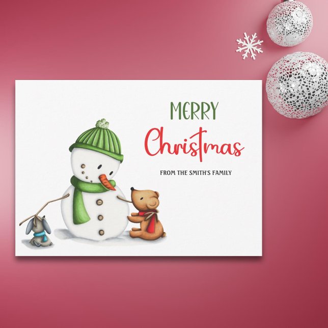 Cute Script Snowman Merry Christmas Holiday Card (Creator Uploaded)