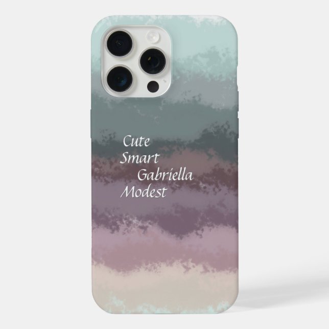 Cute script teal purple ombre typography stripes iPhone case (Back)