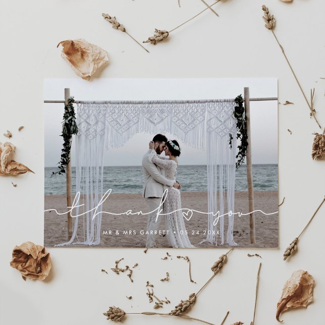 Cute script wedding photo thank you card (Creator Uploaded)