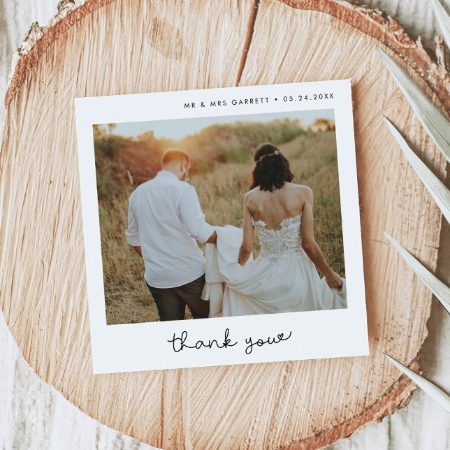 Cute script wedding square Thank You card (square wedding thank you photo card)