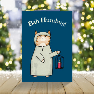 Cute Scrooge Cartoon Cat Christmas Carol Holiday Card