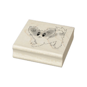 Cute Scruffy Papillon Puppy Dog Rubber Stamp