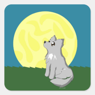 Cute Scruffy Wolf with Moon Square Sticker
