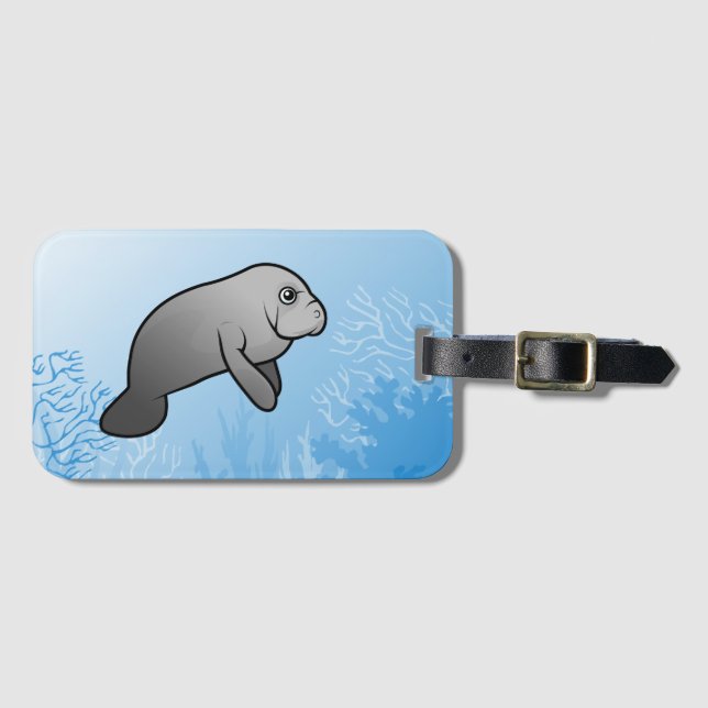 Cute Scubadorable Manatee Luggage Tag (Front Horizontal)