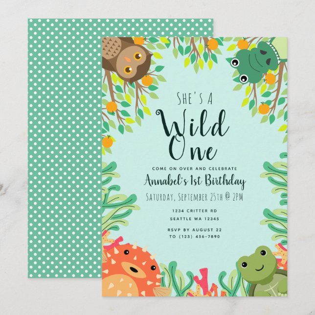 Cute Sea and Swamp Animal Kids Birthday Invitation (Front/Back)