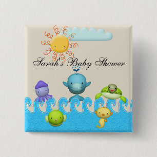 Cute Sea Animals Baby Shower 15 Cm Square Badge