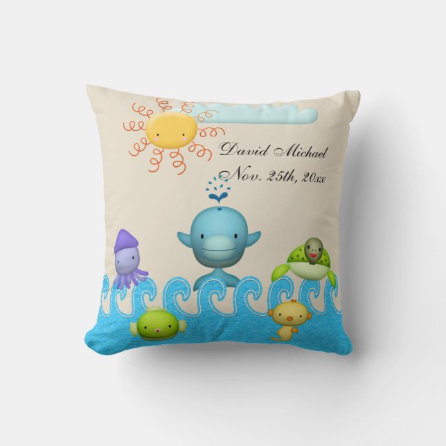 Cute Sea Animals Baby Shower Cushion (Front)