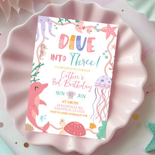Cute Sea Animals Dive into Birthday invitation