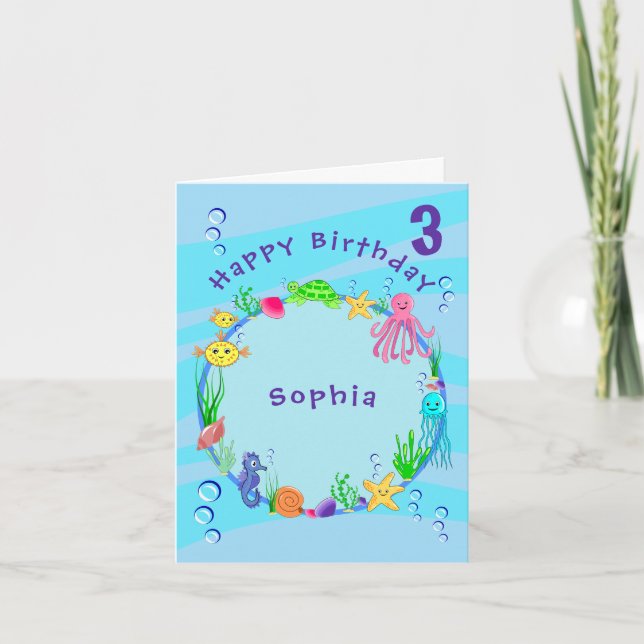 Cute Sea Animals Folded Greeting Card (Front)