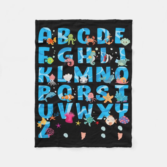Cute Sea Animals Funny Alphabet Summer Abcs Back T Fleece Blanket (Front)