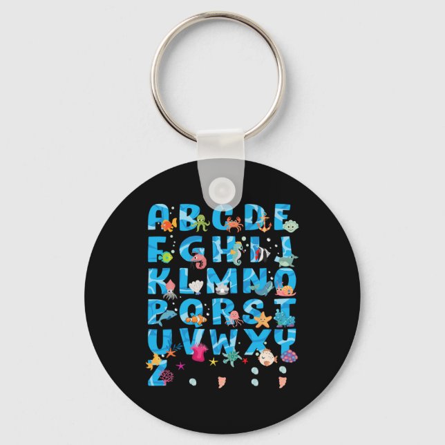 Cute Sea Animals Funny Alphabet Summer Abcs Back T Key Ring (Front)