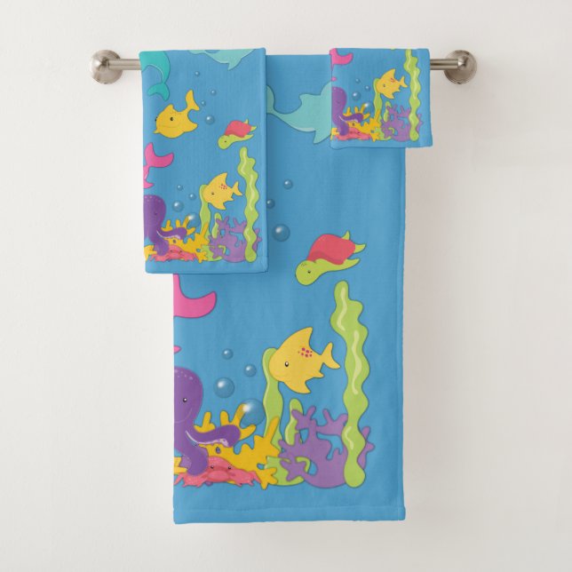 Cute Sea Animals Underwater Friends Bath Towel Set (Insitu)