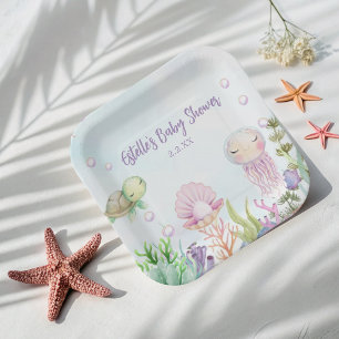 Cute Sea Creatures Pink Baby Shower Plates