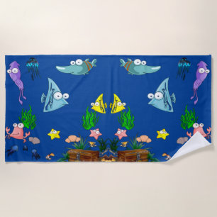 Cute Sea Fish Swimming Beach Towel
