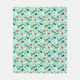 Cute Sea Green Christmas Pattern Colourful Fleece Blanket