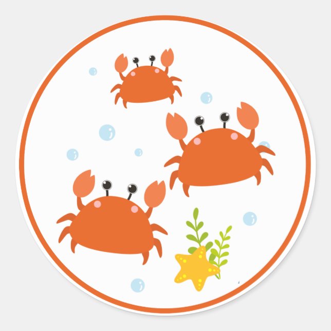 Cute Sea-life Crabs Scrapbooking Classic Round Sticker (Front)