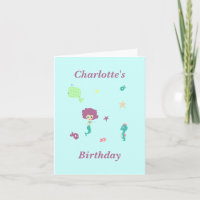 Cute sea life mermaid fishes name on blue