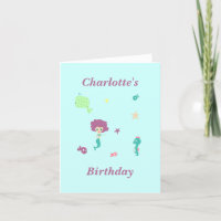 Cute sea life mermaid fishes name on blue