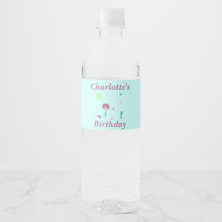 Cute sea life mermaid fishes name on blue water bottle label