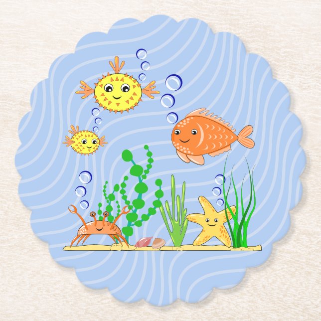 Cute Sea Life Paper Coaster (Front)