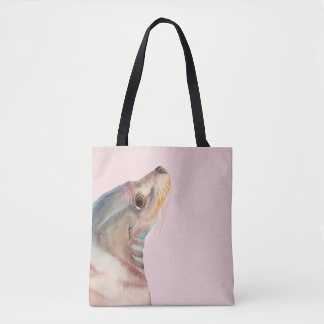 Cute Sea Lion Watercolor Illustration Tote Bag (Front)