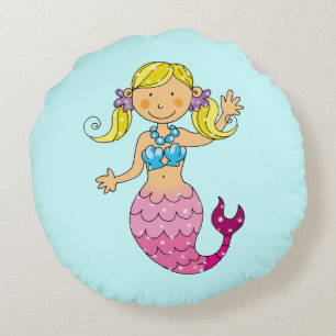 cute sea mermaid princess (blonde hair) round cushion