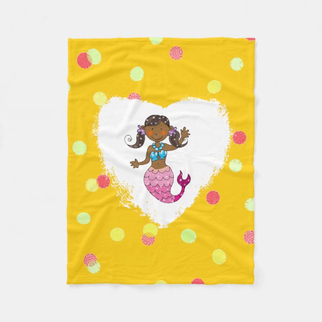 cute sea mermaid princess (dark hair) fleece blanket (Front)