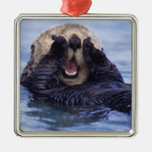 Cute Sea Otter   Alaska, USA Metal Tree Decoration
