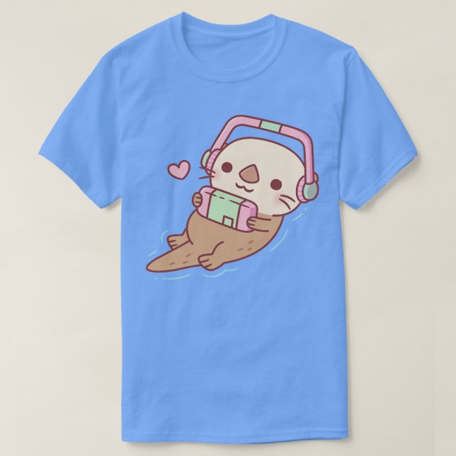 Cute Sea Otter g With Game Console T-Shirt (Design Front)