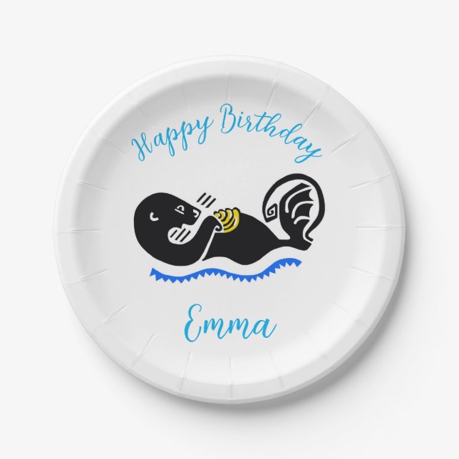 Cute Sea OTTER - Happy Birthday -   party Paper Plate (Front)
