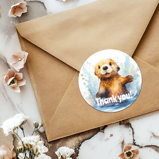 Cute Sea Otter in Water Thank You Personalised Classic Round Sticker