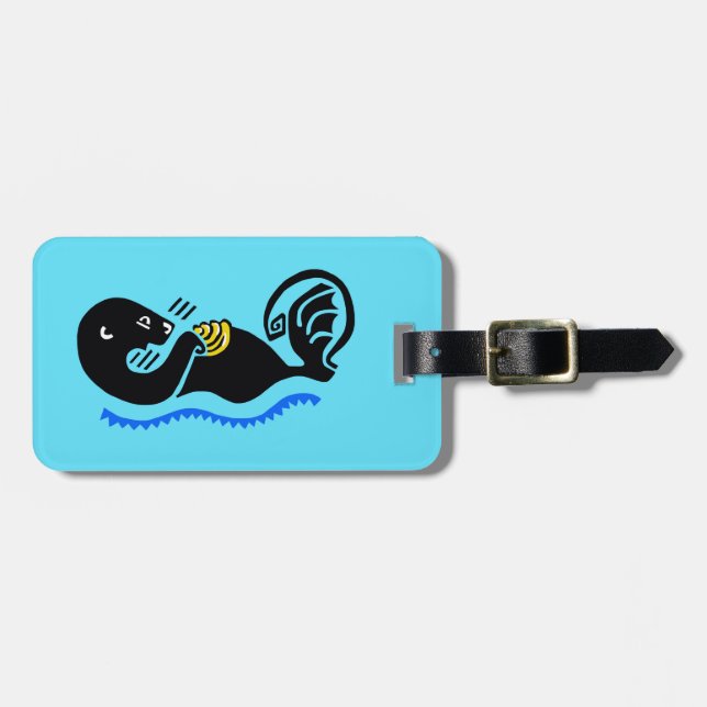 Cute Sea Otter - Ocean Blue Luggage tag (Front Horizontal)